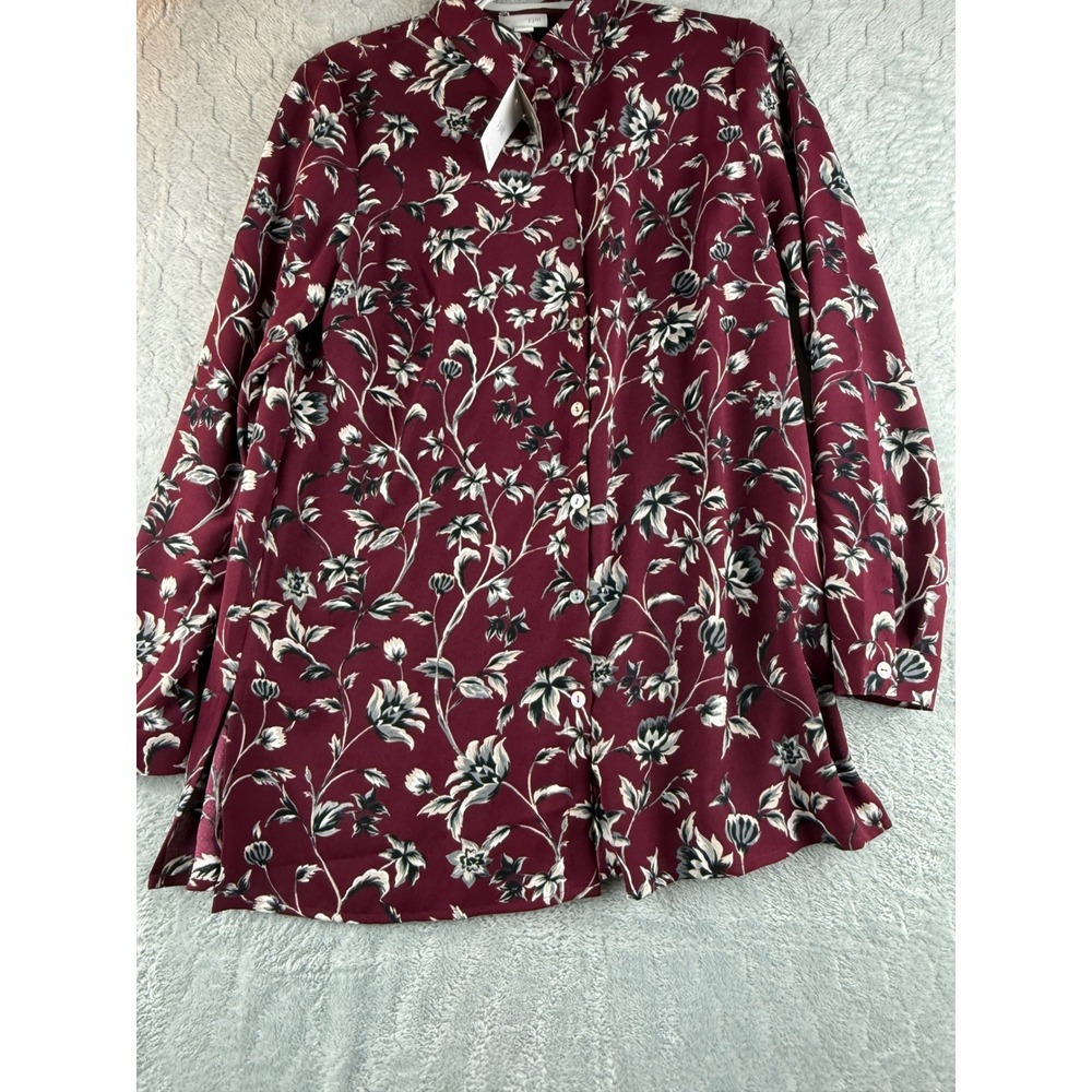 J Jill Burgundy Floral Print Long Sleeve Button Front Shirt Top XS